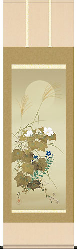 有名作家の掛け軸 酒井抱一作 秋草に螽斯図