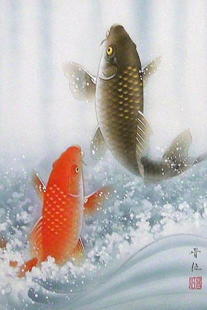 開運・鯉の滝登り 佐藤晋伍作 鯉の滝登り[和額]