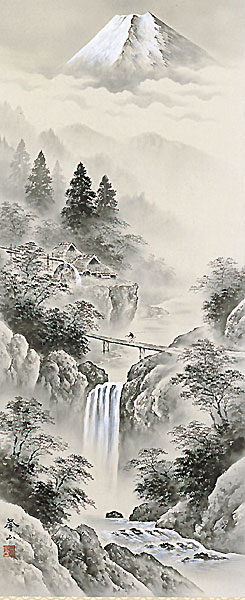 水墨画 掛軸 自然の風景 中国の水墨画 山水風景 掛け軸 未使用品