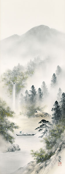 美品 春川先生 彩色山水園 掛軸 木箱付き 楽天市場】掛け軸 彩色山水 (