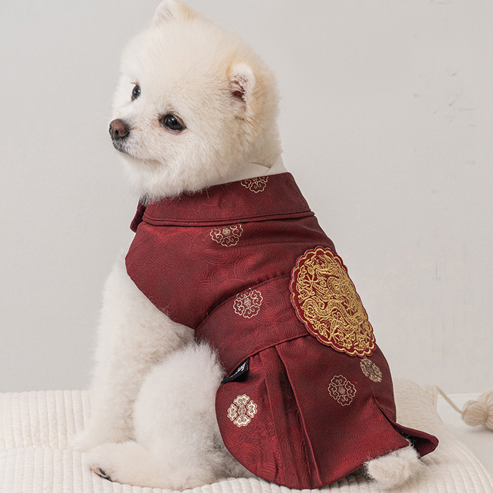 ペット韓服 チョゴリ 抗菌 犬服 猫服（王様エンジ）S～5XL 犬の服 夢