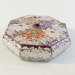 韓国八角螺鈿四節板（サジョルパン）赤牡丹 高級菓子器 食器・螺鈿