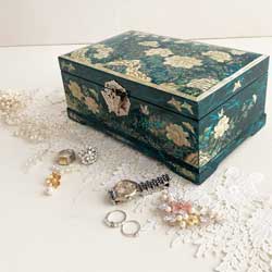 螺鈿の高級ジュエリーボックス 牡丹ブルー 大容量2段スライド収納