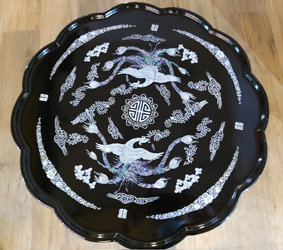 韓国螺鈿漆塗り丸お膳双鳳凰柄大 テーブル・お膳丸型 夢市場本店【韓国