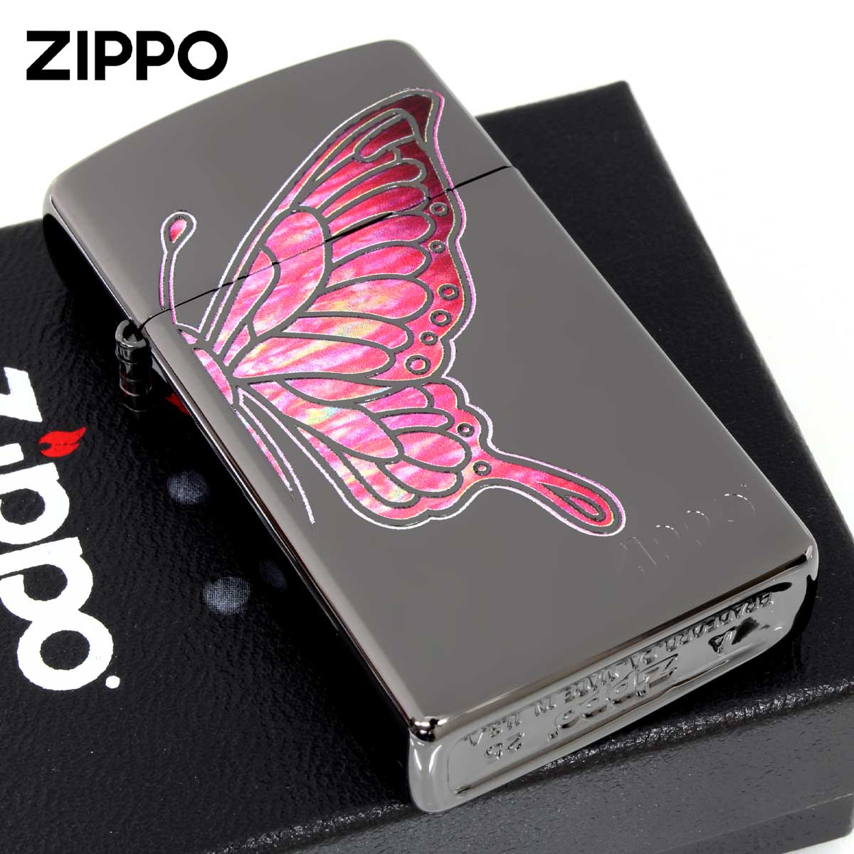 Zippo ジッポー スリム 蝶々 バタフライ シェル風プリント ピンク