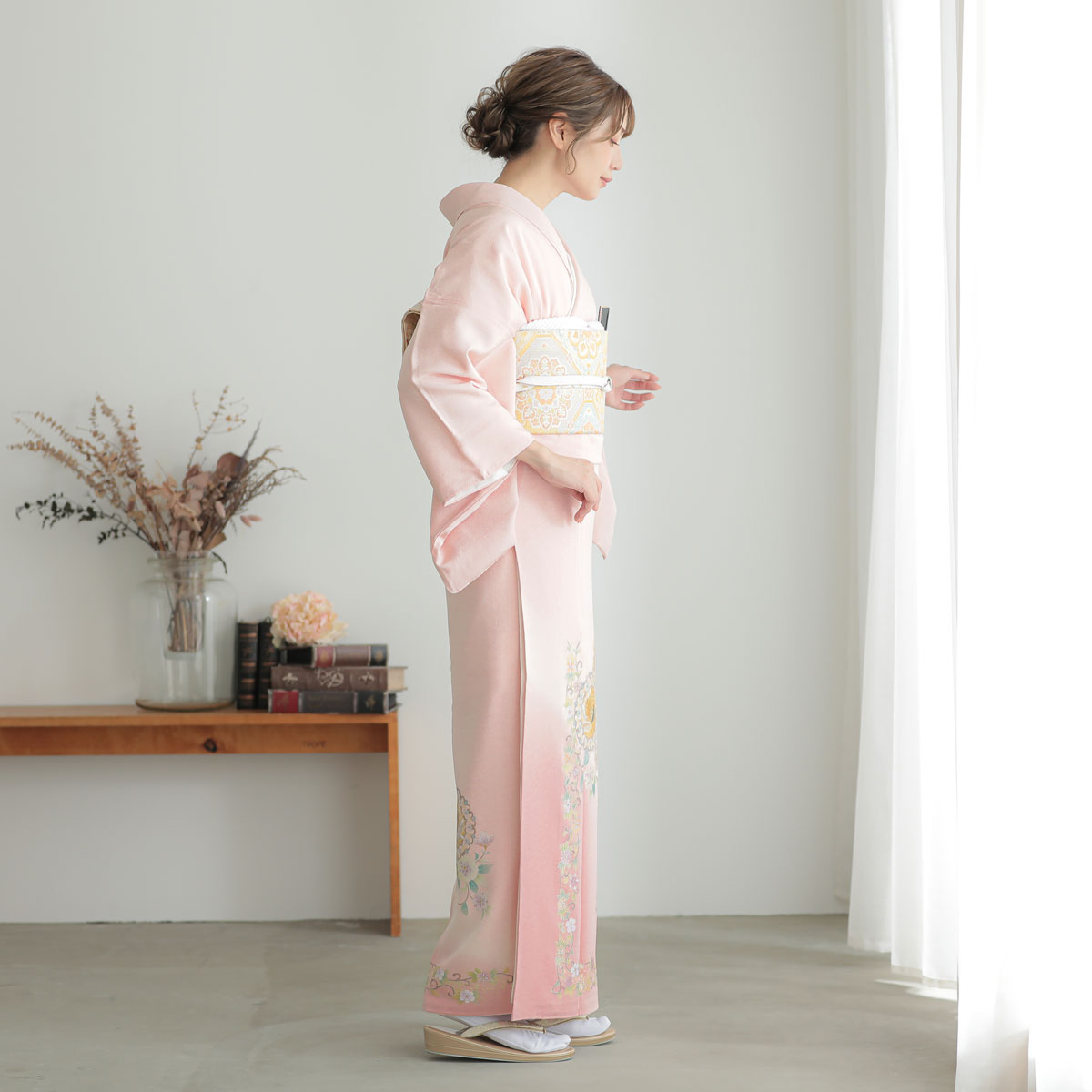S R7SK1321 振袖+帯 2点セット 花 道長花鳥文 扇 ピンク R7SK1321 振袖