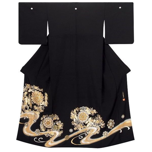 D575 黒留袖 華文 鳳凰 金駒刺繍 落款 正絹 着物 袷 極美品 t075-1.jpg