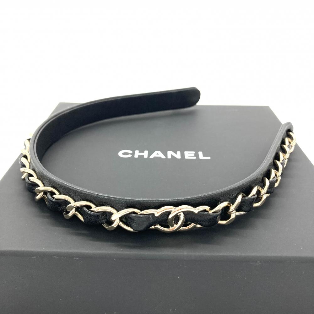 CHANELシャネルカチューシャココマーク チェーンブラック