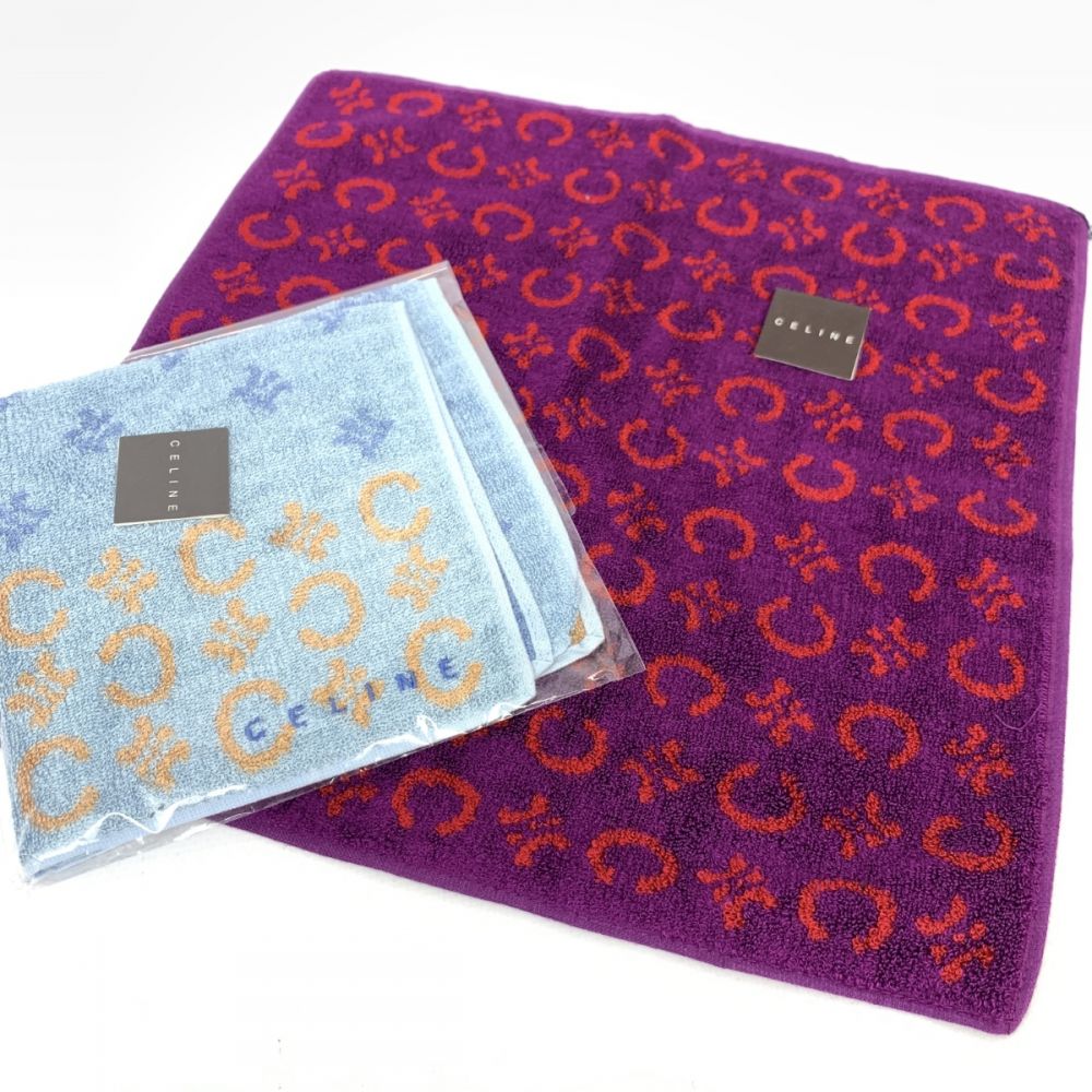 美品 CELINE セリーヌ Cマカダム 文字ロゴ トリオンフ バスタオル2枚