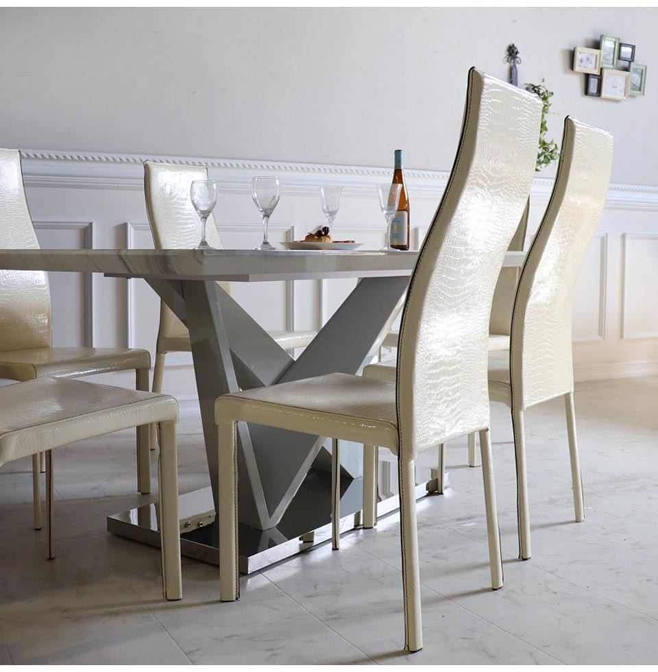 輸入家具 ネオエレガンス 人工大理石 ダイニングセット7P ホワイト 6人