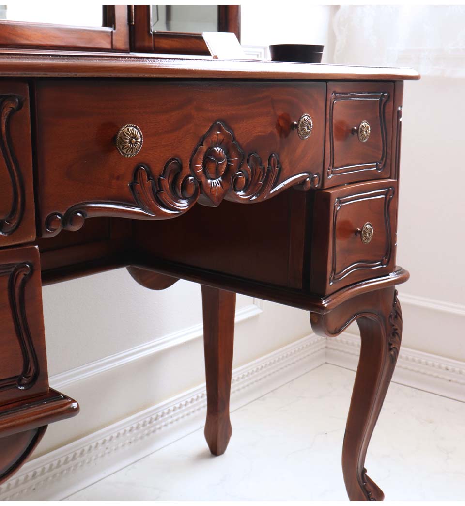 三面鏡ドレッサー(ブラウン)｜高級マホガニー家具VENECHIA｜おしゃれ