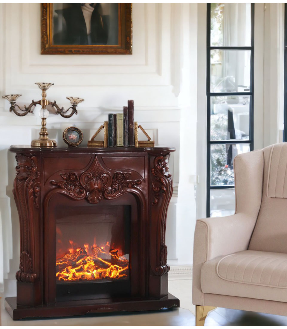 アンティーク調 マントルピース（フェイクファイヤー付）ホワイト 暖炉