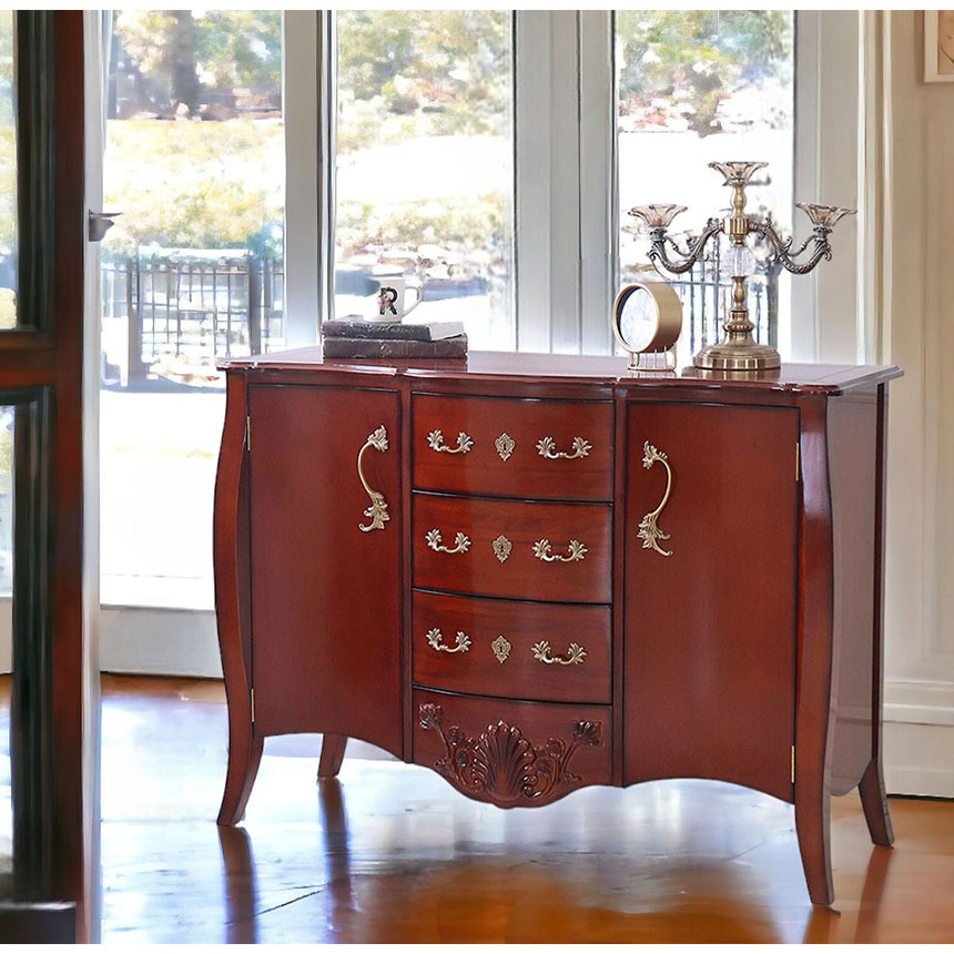 ロココ フレンチ☆高級猫脚 ホワイト ワイドチェスト☆引き取り 配達可