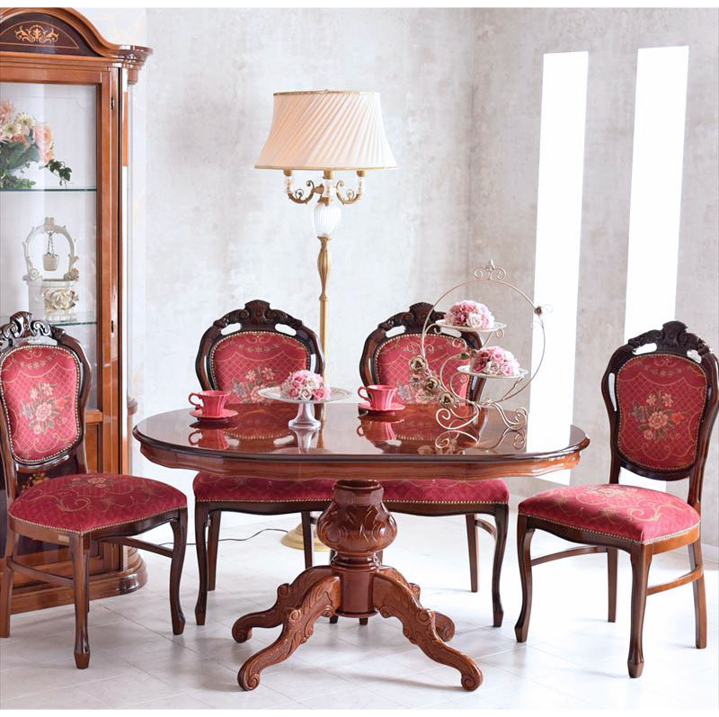 ダイニングテーブル 楕円形象嵌イタリア製ロココ式猫脚アンティーク調