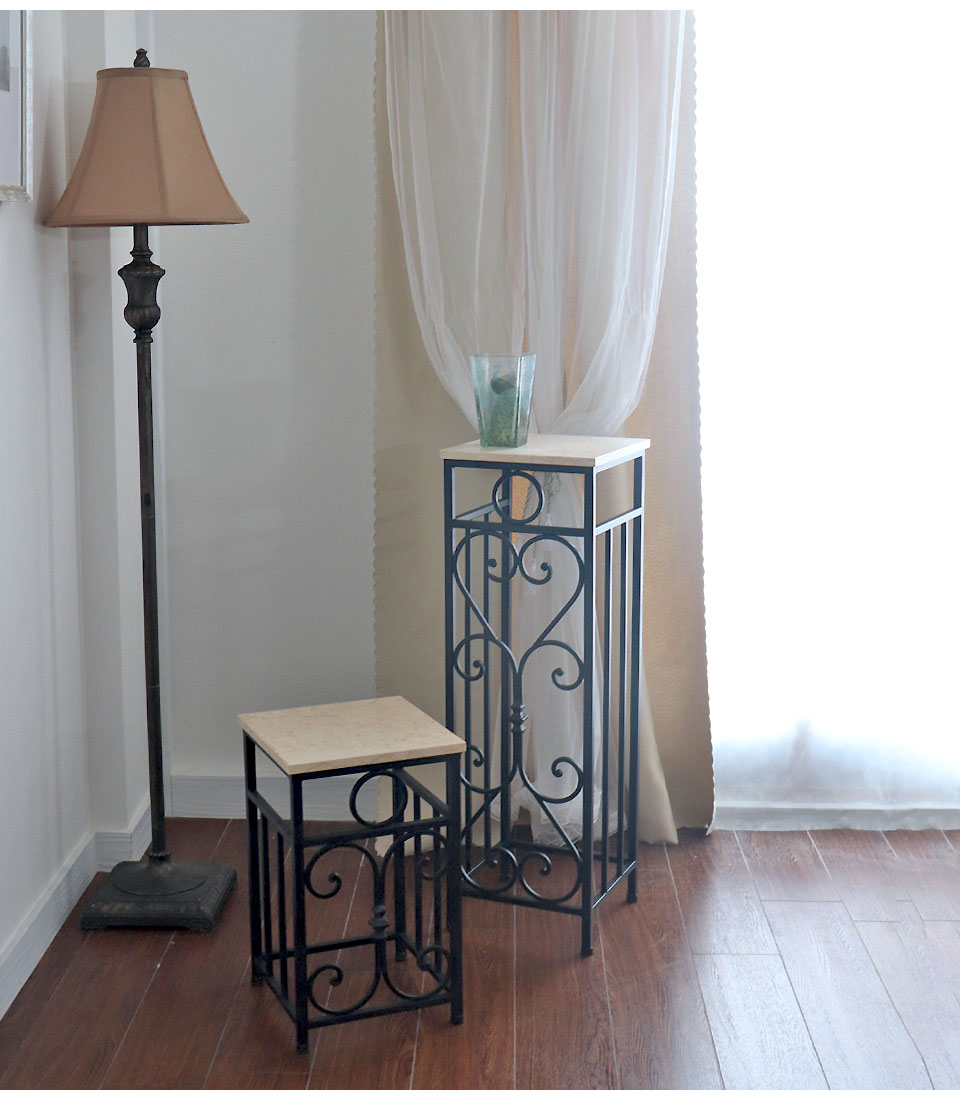 アンティーク調 大理石使用 アイアンサイドテーブル 花台 フラワー