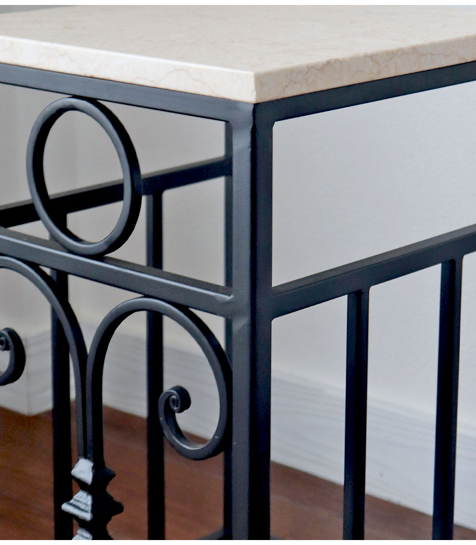 アンティーク調 大理石使用 アイアンサイドテーブル 花台 フラワー