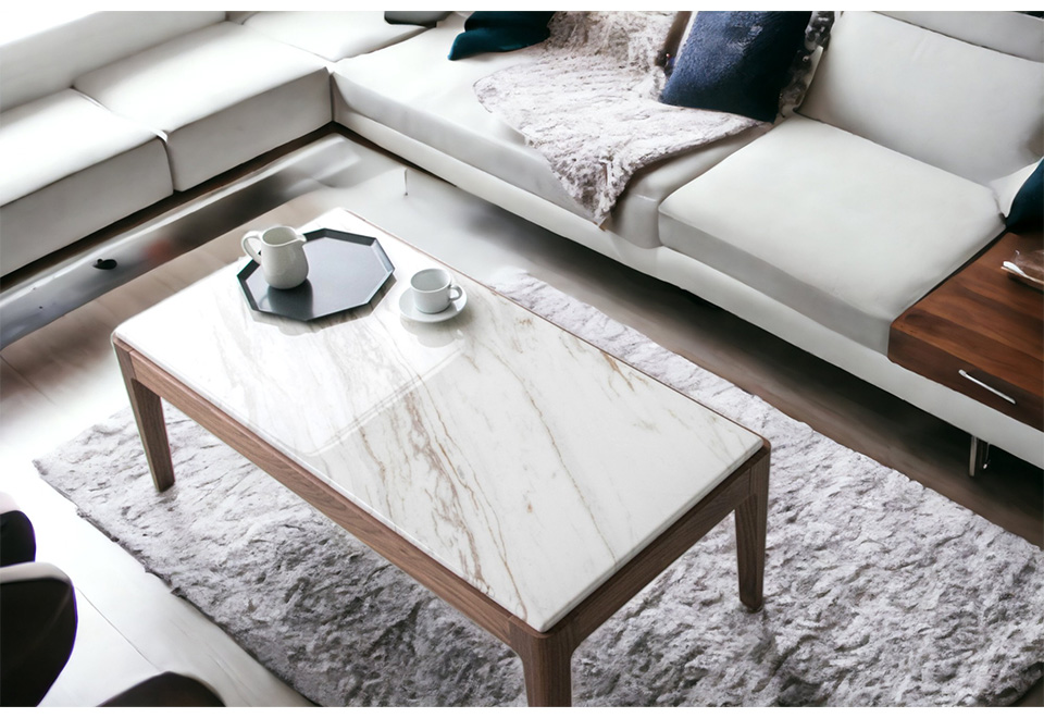 大理石 センターテーブル 幅120cm ウォールナット脚 HOBANG｜モダン