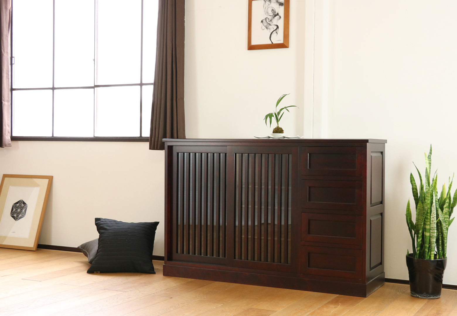 民藝家具天然木カバ無垢材サイドボード北の匠MUKU工房山室家具製作所