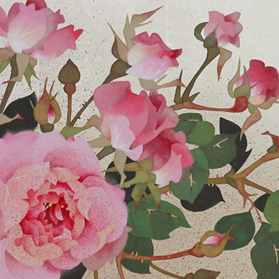 湯口絵美子日本画 薔薇ノ花サク（ブルー・バユー） 湯口絵美子日本画