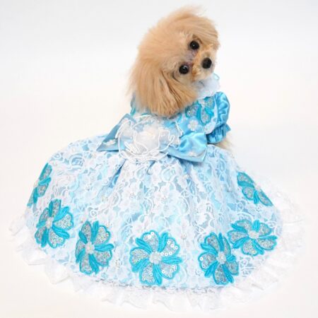 花*様 値下げ犬服 ロングドレス ホワイト/ブラックSサイズ 花*様