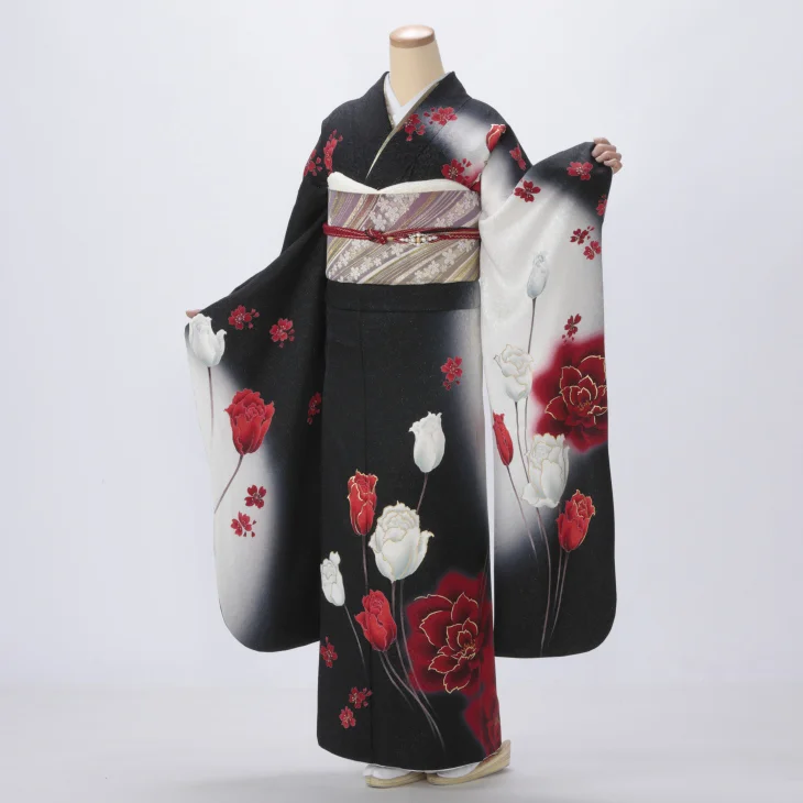 正絹中古振袖赤