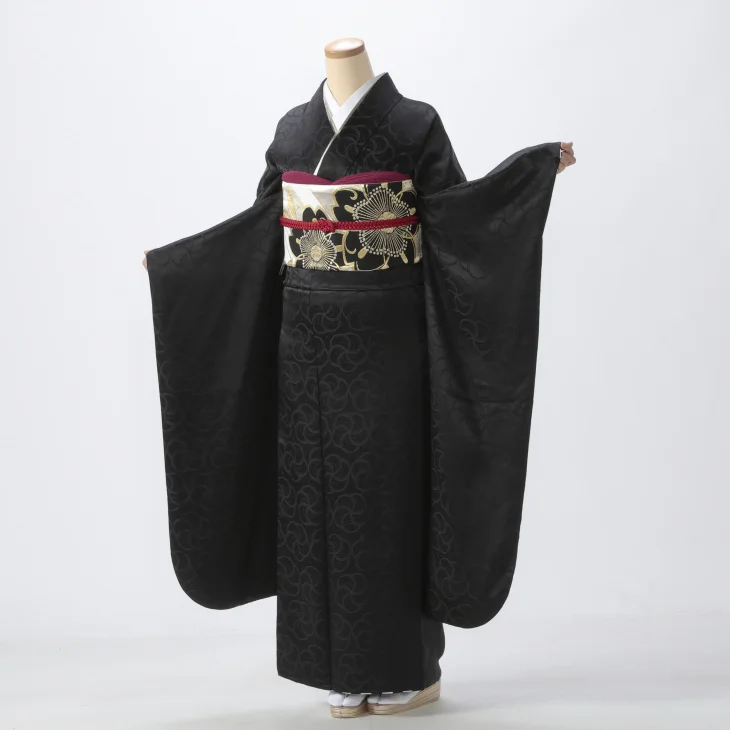 f0724383r】【黒系】振袖 レンタル フルセット Lサイズ 【状態:S