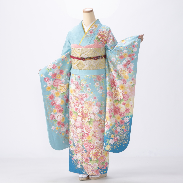 f0522028r】【青・紺系】振袖 レンタル フルセット Mサイズ 【状態:S