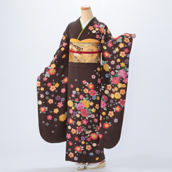 f0415099r2】【茶系】振袖 レンタル フルセット Lサイズ｜【公式】京都