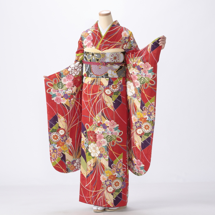 振袖 フルセット 金通し 辻が花 豪華 濃赤 可愛い 絞り m5 振袖 フル
