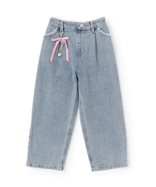 mezzo piano パンツ チャームつき レーストリム デニムパンツ キッズ