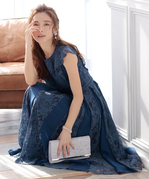 PourVous（プールヴー） ドレス 切り替えレースワンピースドレスロング