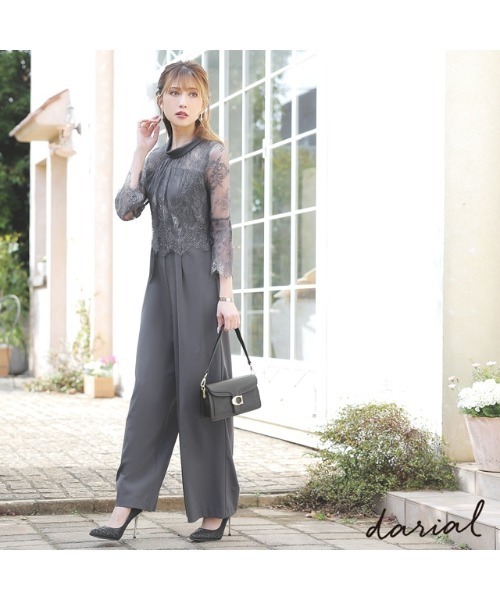 darial（ダリアル） パンツドレス レースフレアオールインワンパンツ