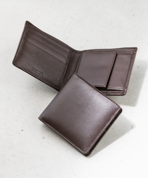 MURA（ムラ） 財布 やぎ革レザー 隠しポケット付 スリム 二つ折り財布