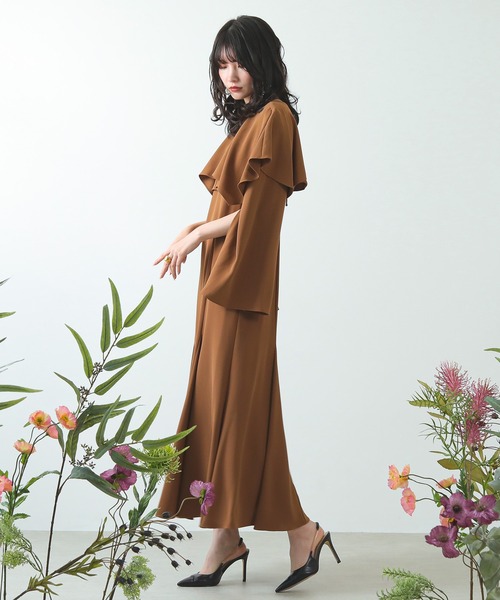 Kana ドレス 2way ケープ風ボレロ スリット袖 キャミワンピース 2点