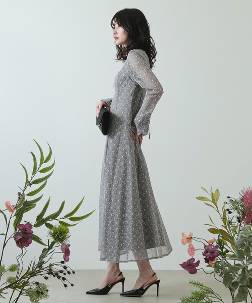 Kana ドレス 幾何学柄 レース バックオープン ワンピース パーティー