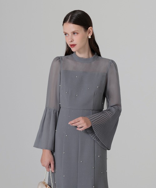 Leja（レジャ） ドレス 「LEJA」パールビジュー付き透け感プリーツ