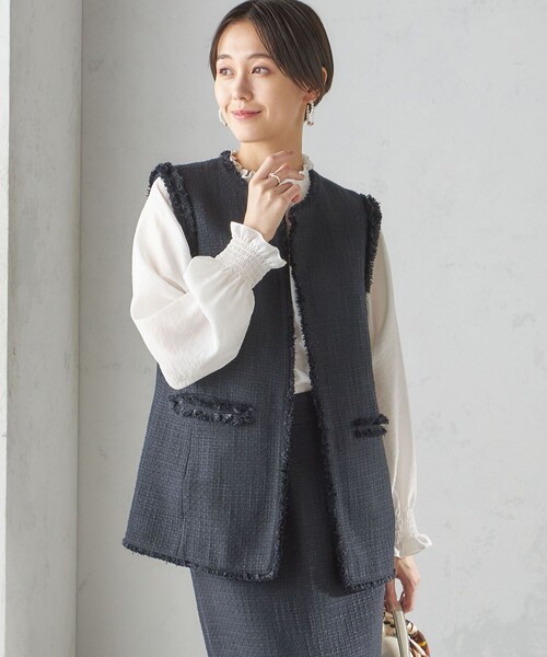SHIPS（シップス） ベスト ジレ スラブ ツイード ロング ジレ