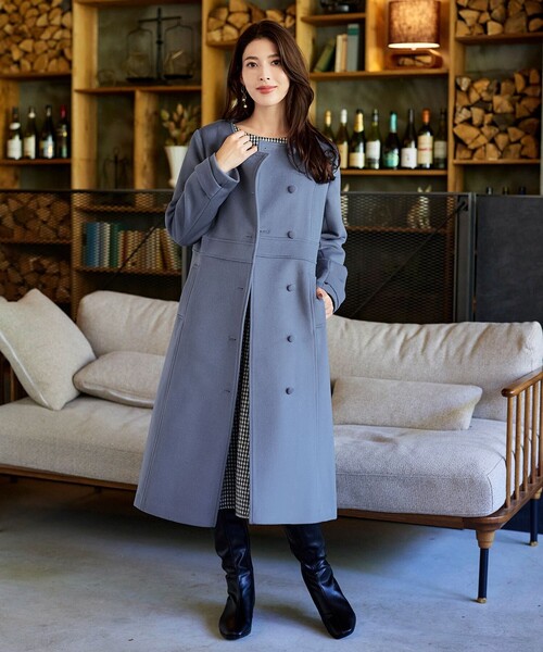 Tiaclasse ノーカラーコート コート 「ウール95%」ノーカラー包み