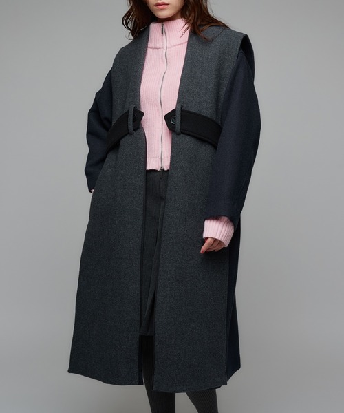 Narcissus（ナルシス） ノーカラーコート コート 「2WAY」バイカラー