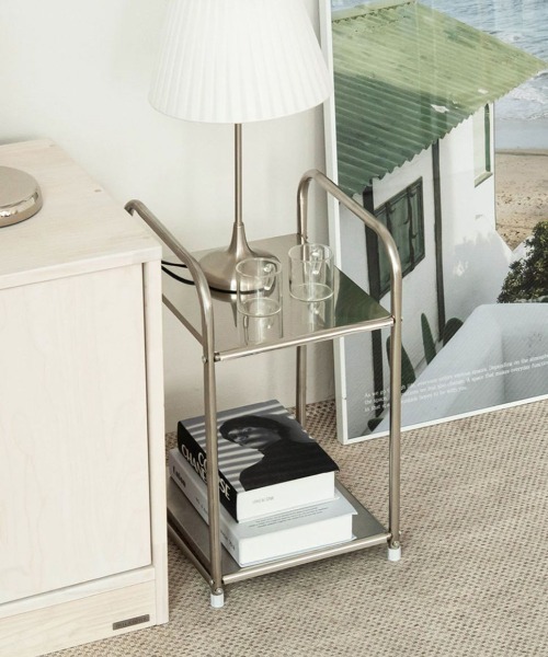 家具 ミッドセンチュリーモダンステンレス二段サイドテーブル