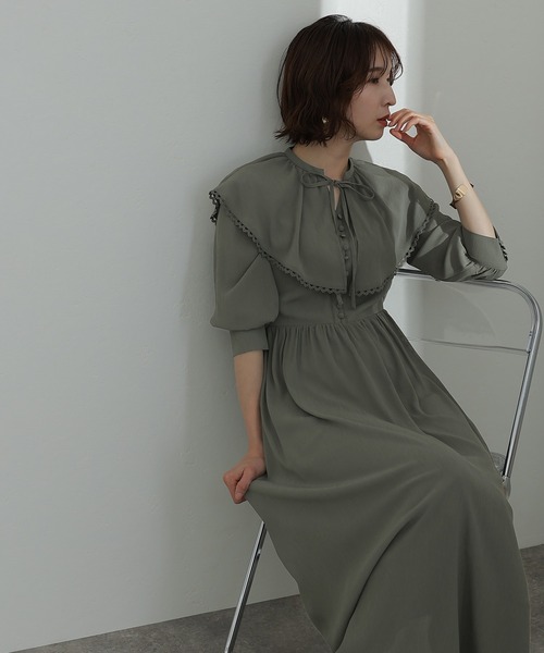 atlo（アトロ） ドレス 七分袖＆ミモレ丈 パーティードレス ビック