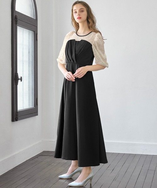 GIRL DRESS FOR NOW ドレス ドットシフォンビスチェ風レースアップ