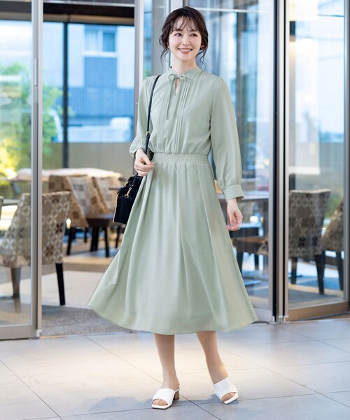 Tiaclasse ワンピース 「洗える」細リボンギャザーワンピース