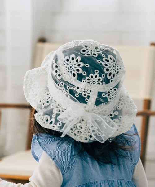 kids zoo（キッズズー） 帽子 ハット オーガンジー花刺繍シースルー