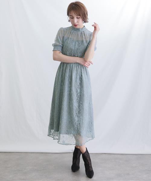 PourVous（プールヴー） ドレス ミモレ丈＆七分袖フォーマルボウタイ