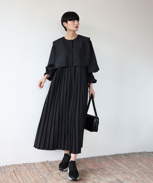 ELFRANK ワンピース セーラーカラープリーツロングワンピース