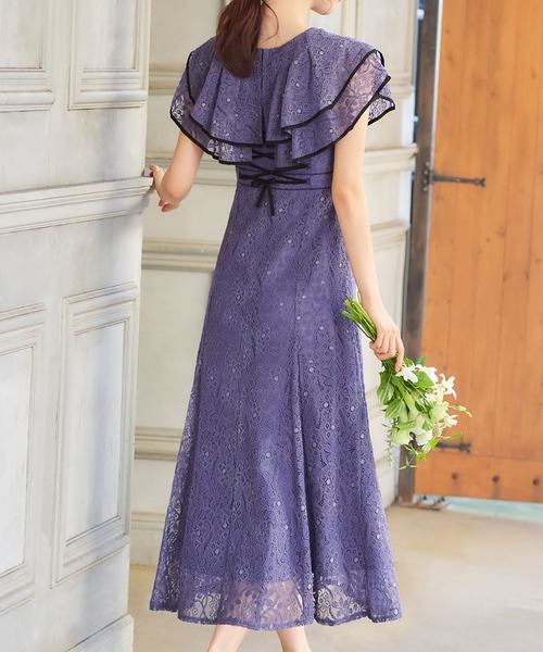 GIRL DRESS FOR NOW ドレス ラッフルカラー総レース フレア ロング