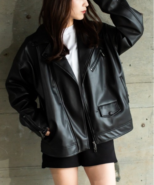 SUGGESTION 革ジャン ライダース Big silhouette fake leather short