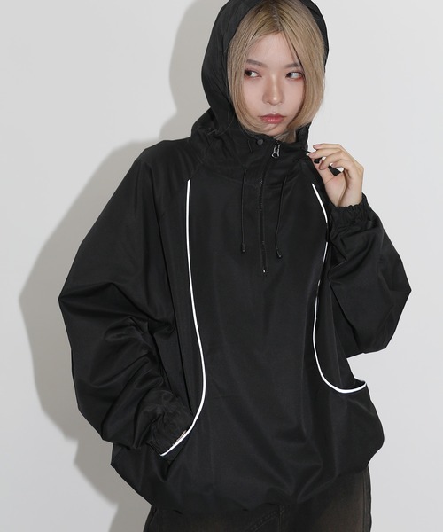 ブルゾン アウター ハーフジップパイピングリフレクトテックジャケット