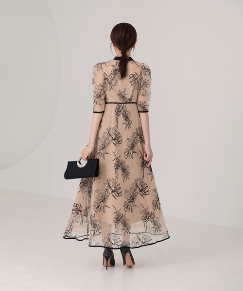 Leja（レジャ） ドレス 「LEJA」配色パイピングプチハイネック花柄刺繍